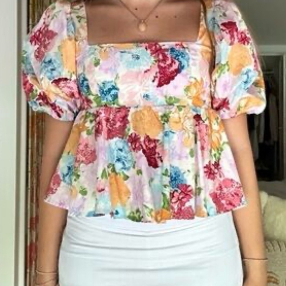 Buddy Love Alana Floral Peplum Smocked Back Top Size XL CottageCore Romantic